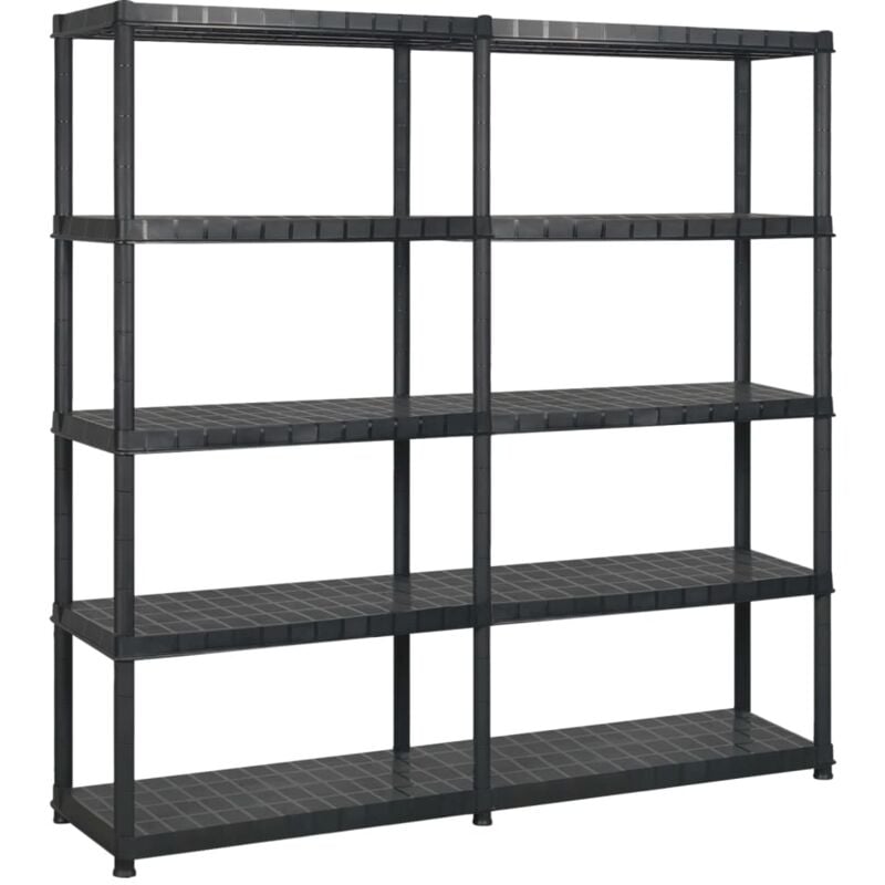 foto del prodotto scaffale a 5 ripiani in plastica resistente nero disponibile in varie misure dimensioni 170 x 40 x 185 cm