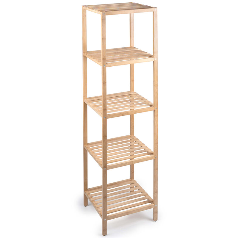 foto del prodotto scaffale a colonna da bagno 5 ripiani legno bamb armadio organizer 32x33x141cm