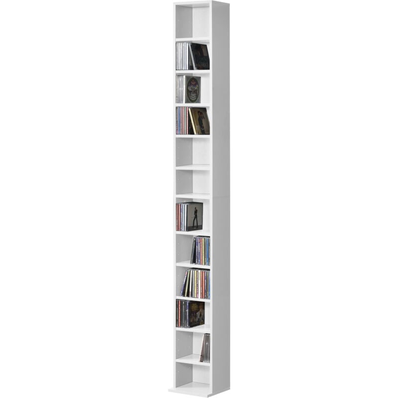 foto del prodotto scaffale a colonna tynset con 12 scomparti per cd dvd 175x20x20 cm bianco en.casa 