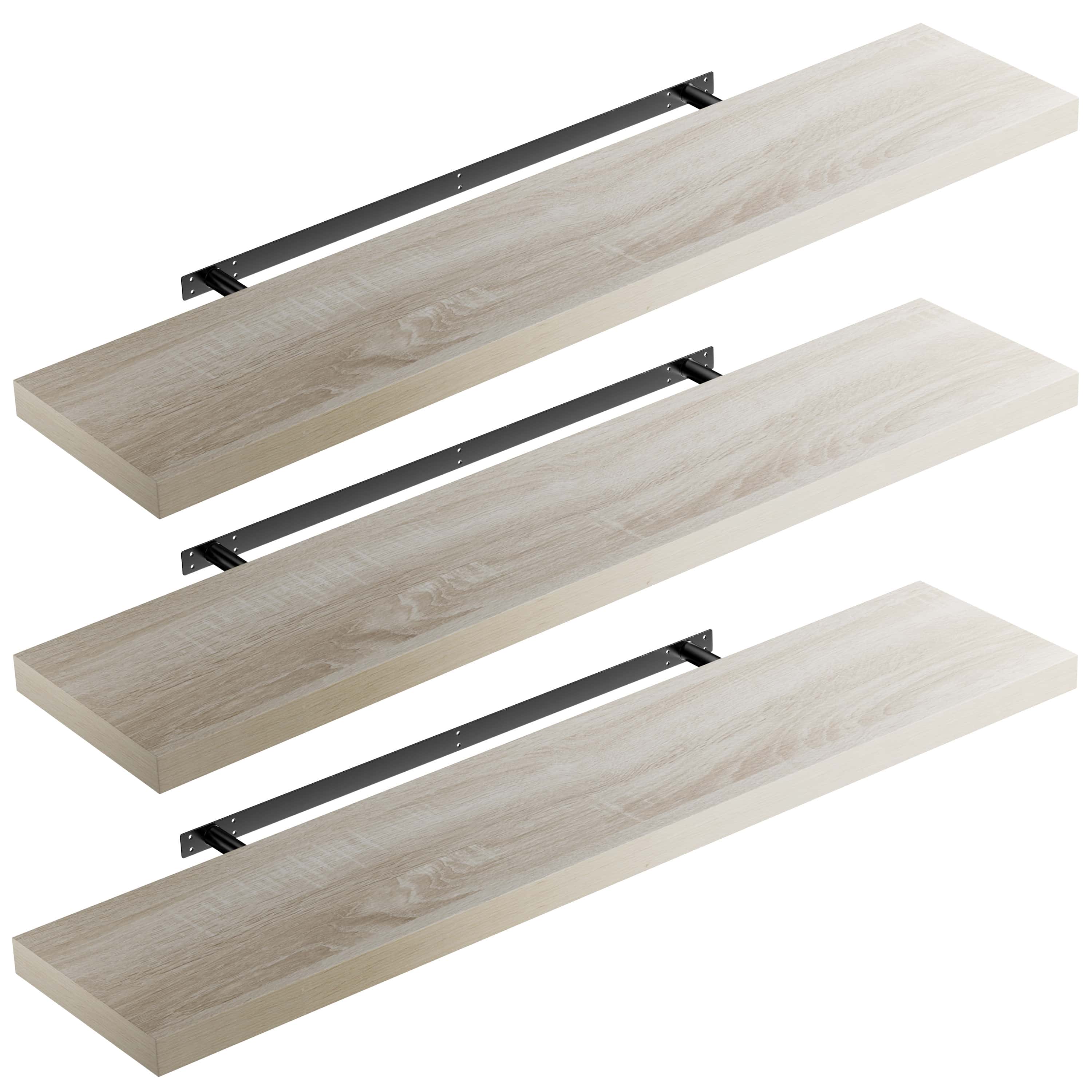 foto del prodotto scaffale a muro scaffale sospeso 110 cm set di 3 in rovere staffa
