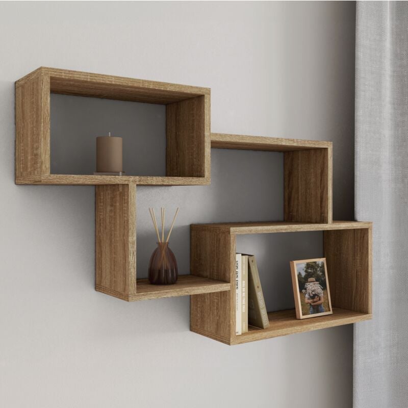 foto del prodotto scaffale a parete a doppia posizione louane in legno look faggio