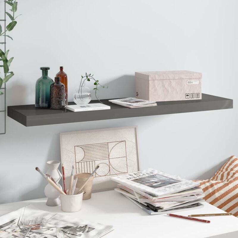 foto del prodotto scaffale a parete grigio lucido 90x23,5x3,8 cm in mdf vidaxl