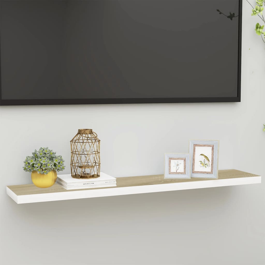 foto del prodotto scaffale a parete rovere e bianco 120x23,5x3,8 cm in mdf cod mxl 33096