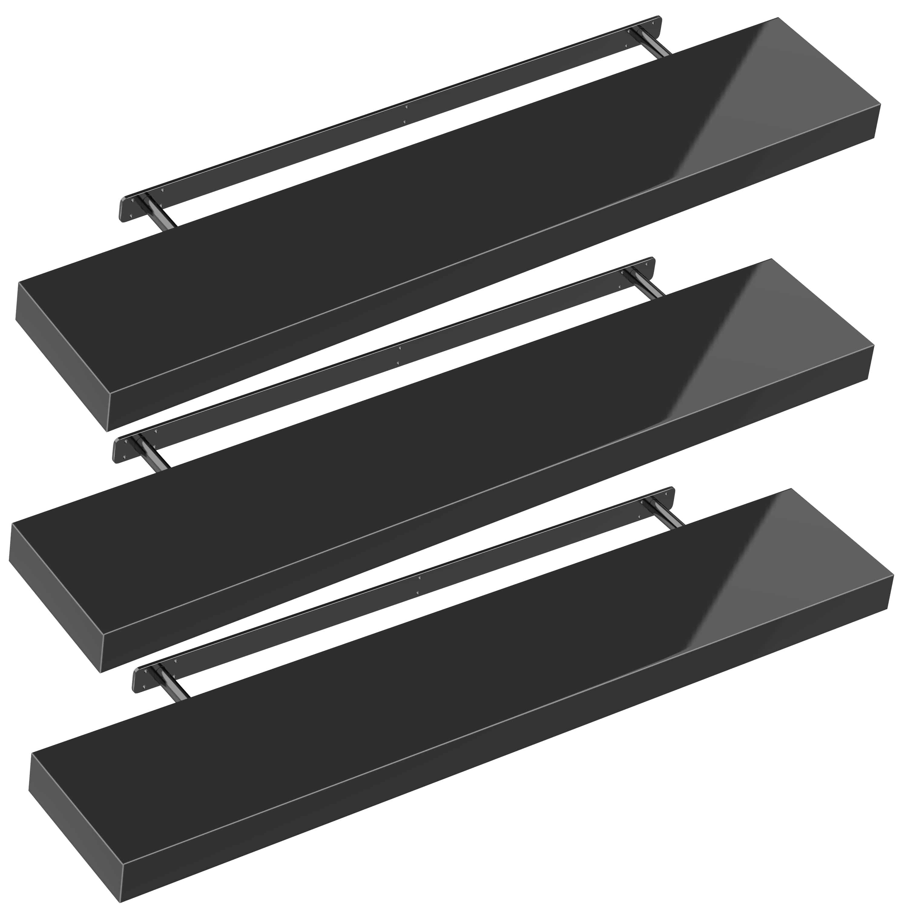 foto del prodotto scaffale a parete scaffale sospeso 110 cm set di 3 nero lucido staffa