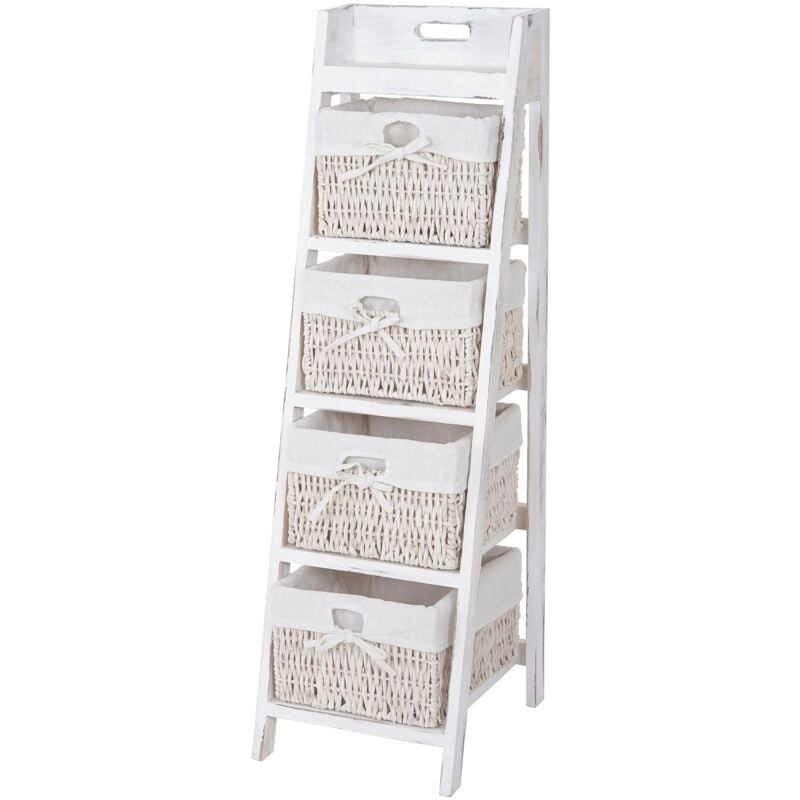 foto del prodotto scaffale a scala con 4 cassetti cestello 101x30 cm stile vintage in legno bianco 040002545