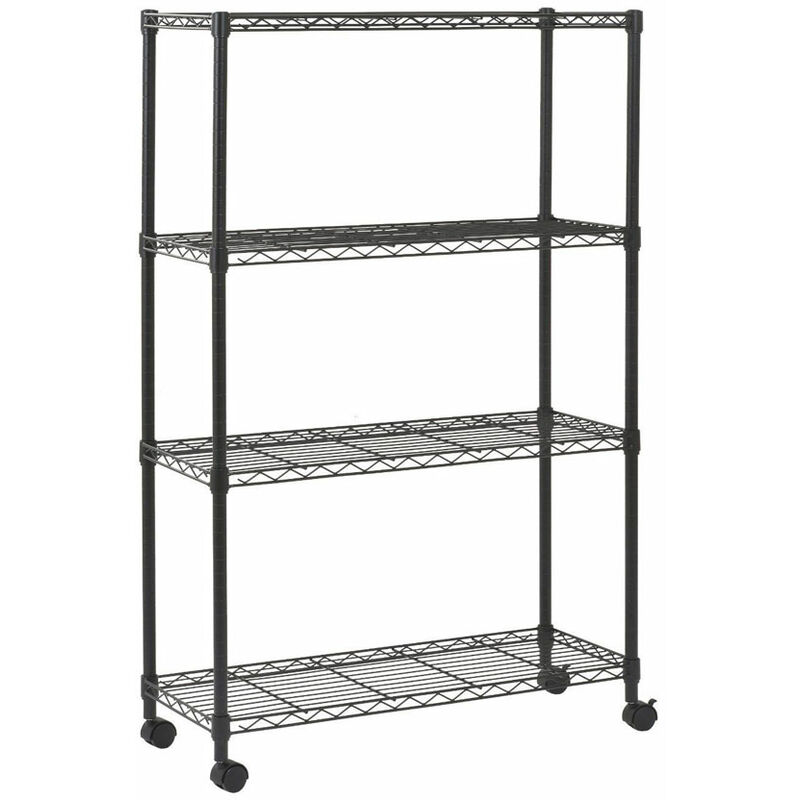 foto del prodotto scaffale acciaio cromato con ruote 4 ripiani 90x35x137 cm
