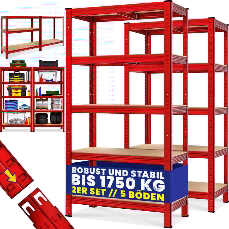 foto del prodotto scaffale ad alta portata in metallo scaffali per carichi pesanti garage cantina magazzino officina scaffali ad innesto 2er set - 180x90x40cm - rot