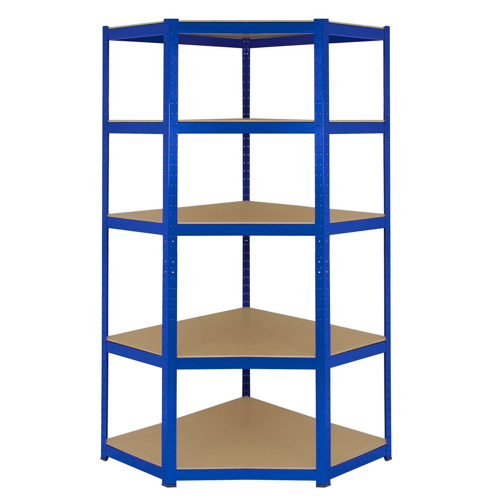 foto del prodotto scaffale ad angolo in acciaio senza bulloni t rax blu largo 90cm per garage