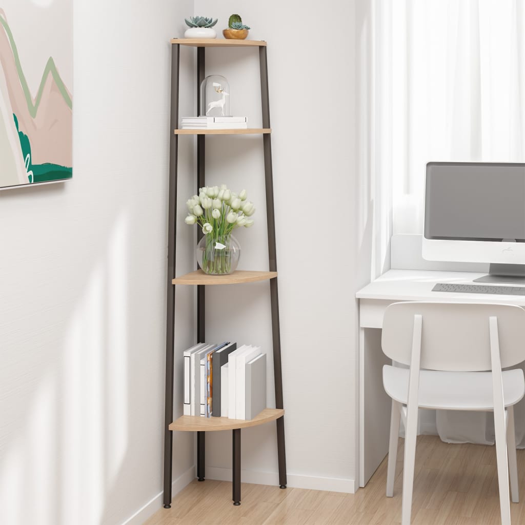 foto del prodotto scaffale angolare 4 livelli marrone chiaro nero 45,5x31,5x150cm cod mxl 13671