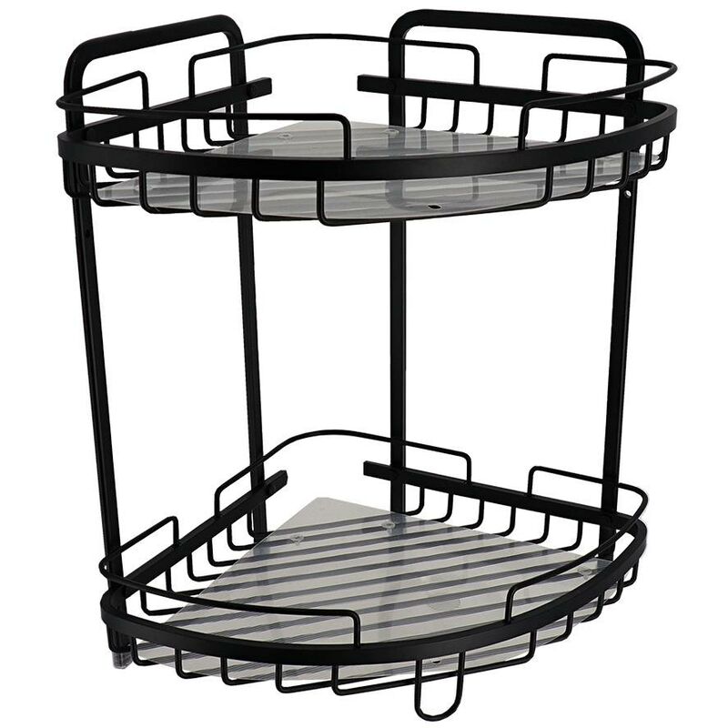foto del prodotto scaffale angolare a 2 livelli in filo di alluminio nero tendance