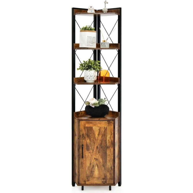 foto del prodotto scaffale angolare a 6 livelli, armadio di stoccaggio con anta, armadietto a 2 livelli regolabili, in stile industriale, 48 x 32 x 180cm costway