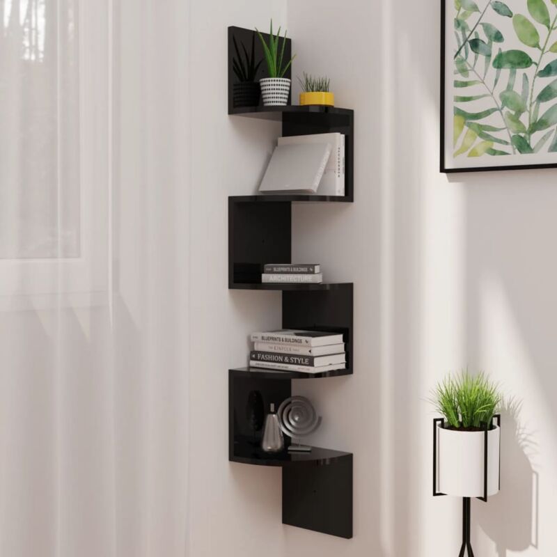 foto del prodotto scaffale angolare a muro in legno design moderno ideale per qualsiasi stanza colore nero