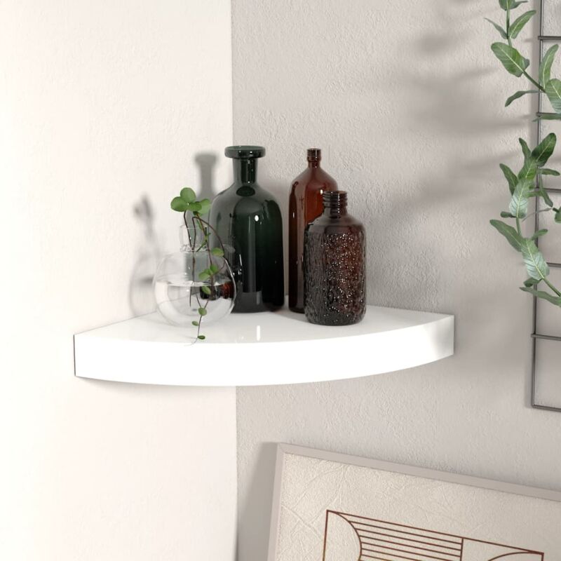 foto del prodotto scaffale angolare a parete bianco lucido 25x25x3,8 cm in mdf vidaxl