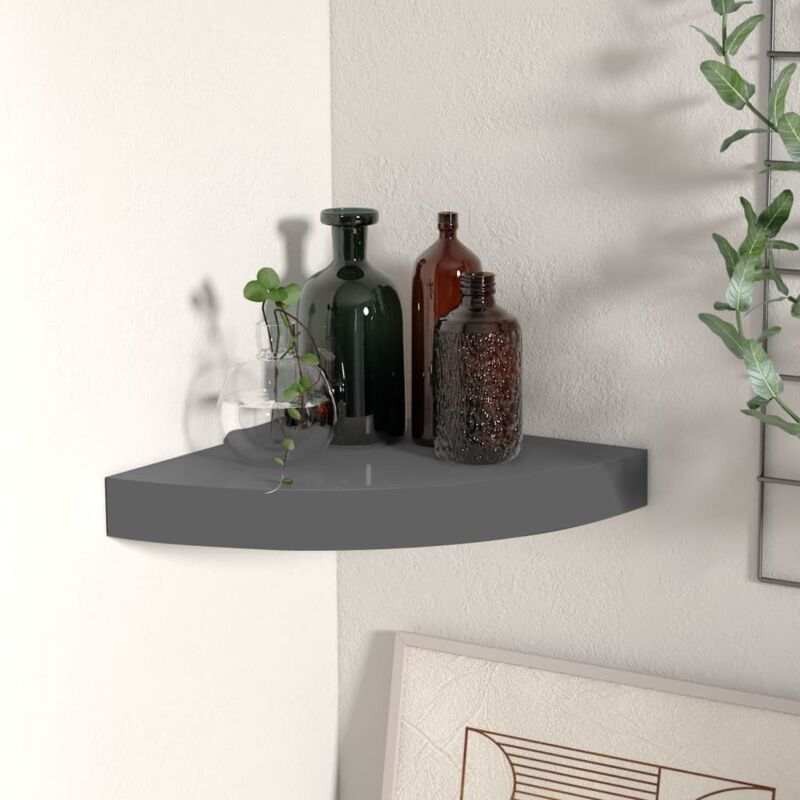 foto del prodotto scaffale angolare a parete grigio lucido 25x25x3,8 cm in mdf vidaxl