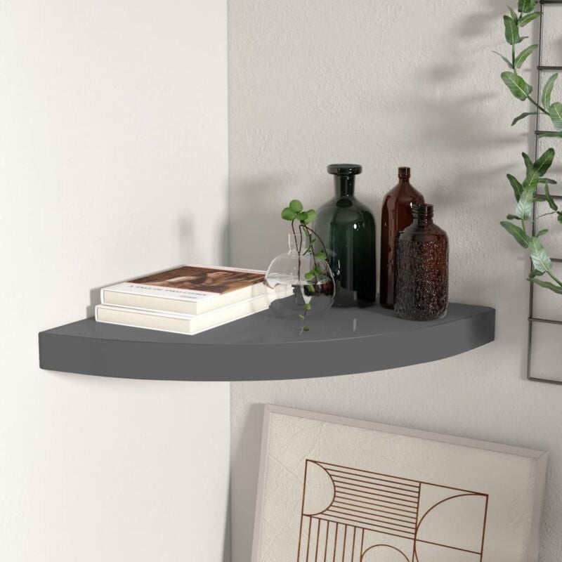 foto del prodotto scaffale angolare a parete grigio lucido 35x35x3,8 cm in mdf vidaxl