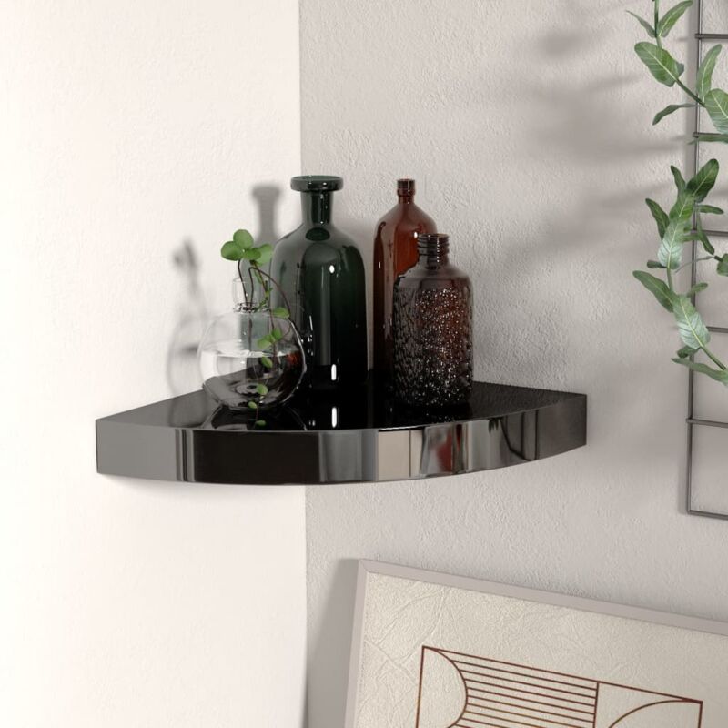 foto del prodotto scaffale angolare a parete nero lucido 25x25x3,8 cm in mdf