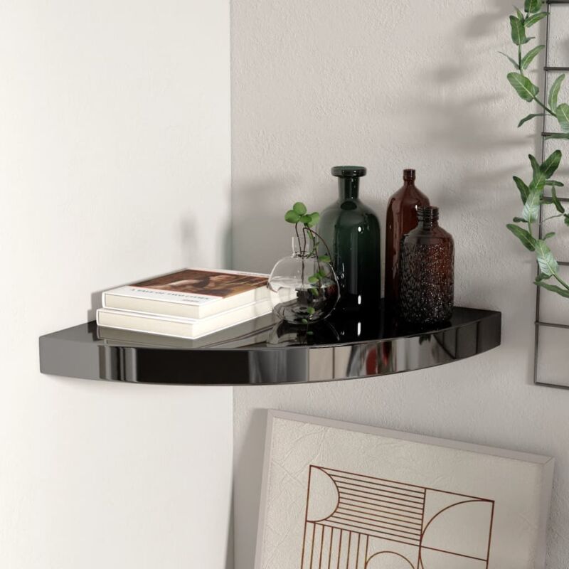 foto del prodotto scaffale angolare a parete nero lucido 35x35x3,8 cm in mdf vidaxl