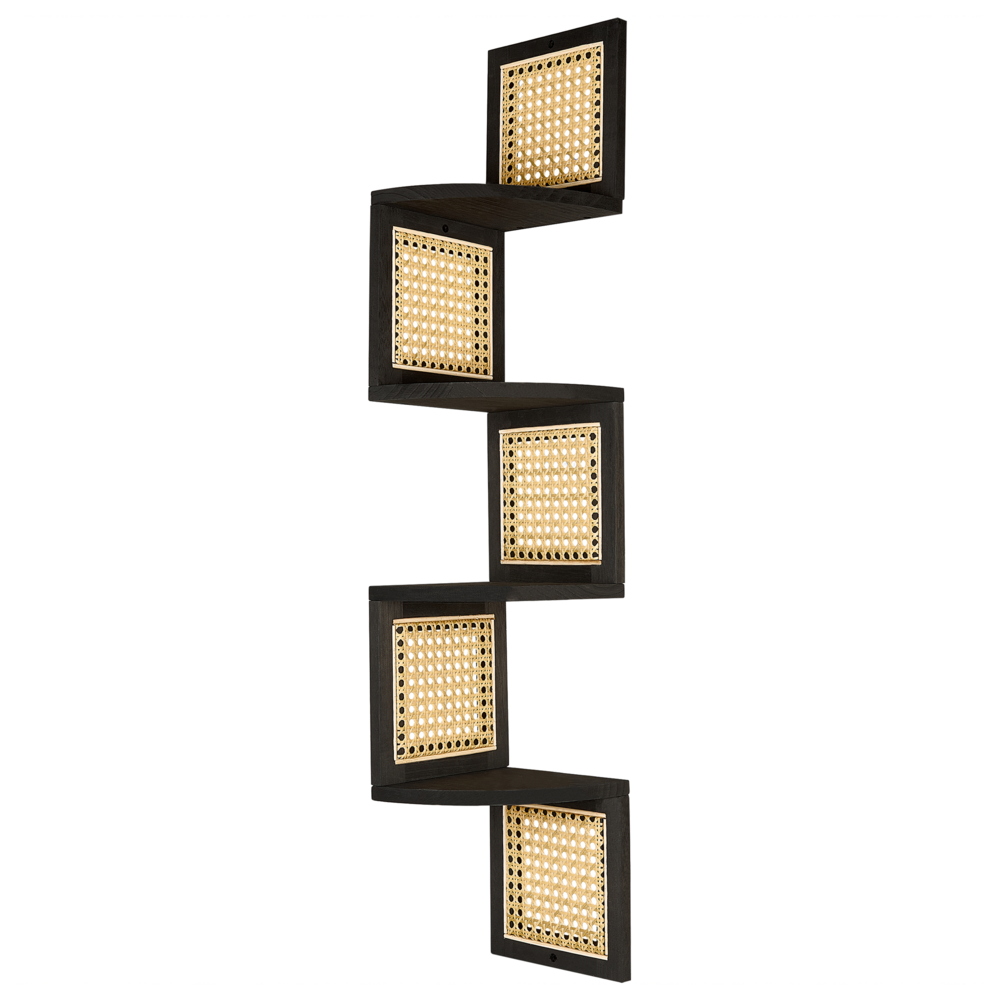 foto del prodotto scaffale angolare moderno a parete 4 ripiani nero in legno a 4 ripiani stile moderno