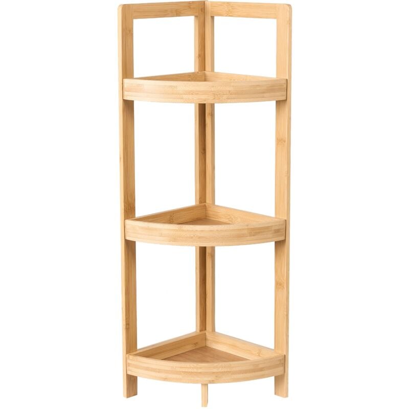 foto del prodotto scaffale angolare per bagno in bamb a tre ripiani design marrone chiaro illampu