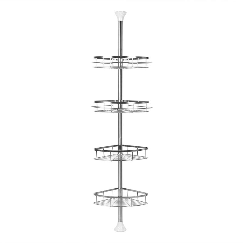 foto del prodotto scaffale angolare telescopico da bagno regolabile in altezza 110 280 cm 4 ripiani argentato mensola doccia portasapone