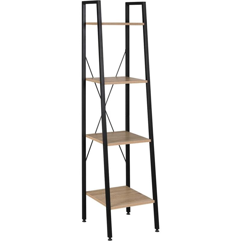 foto del prodotto scaffale angolo 4 ripiani per studio ufficio mensole in legno porta piante legno nero woltu
