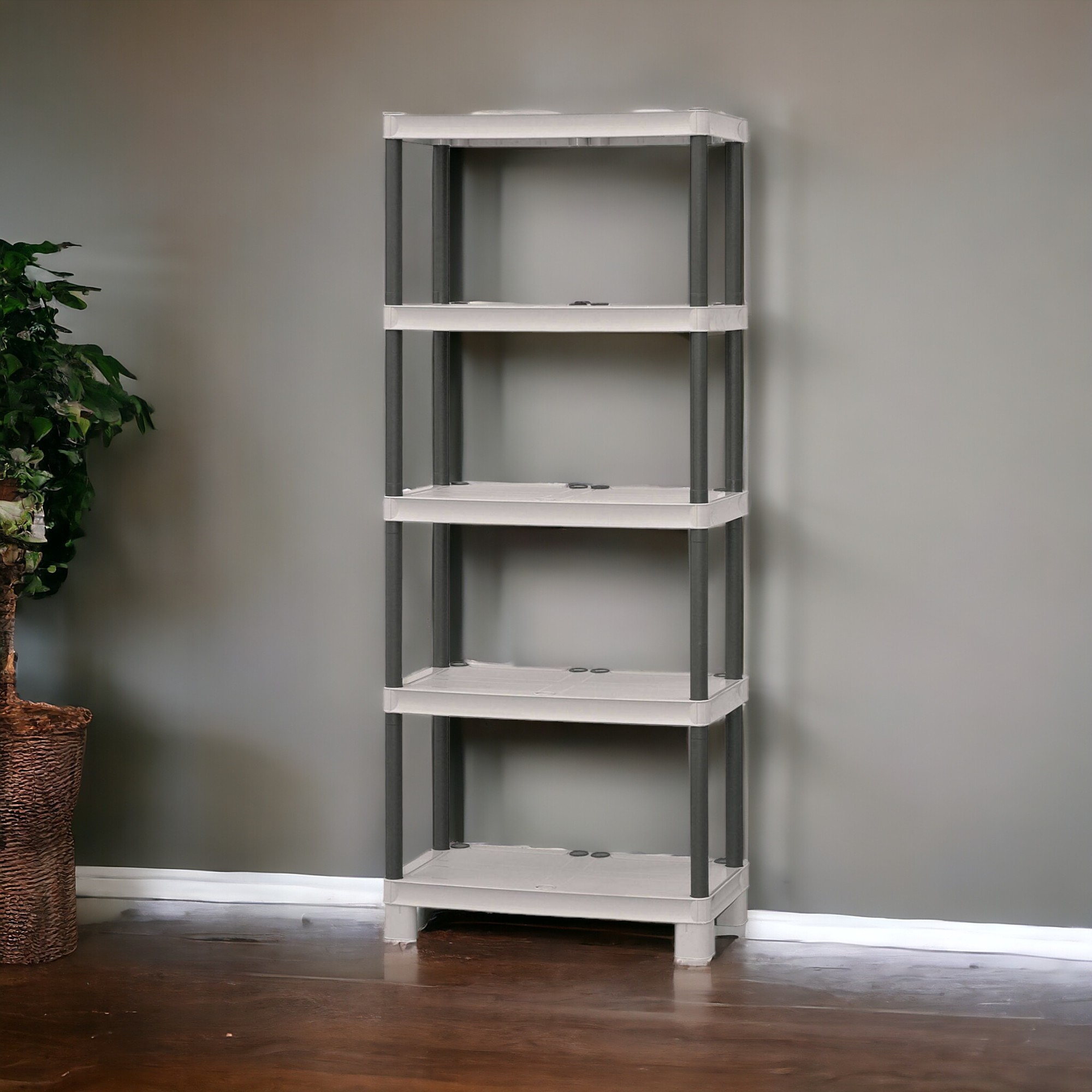 foto del prodotto scaffale aperto a 4 ripiani in giri, scaffalatura multiuso per interno o esterno, 100 made in italy, cm 70x35h172, colore grigio chiaro