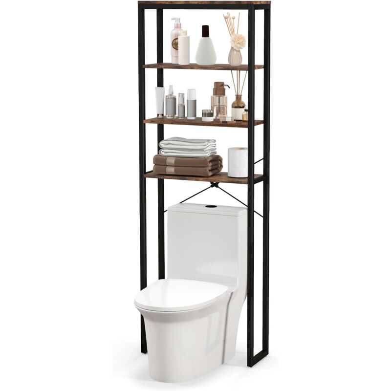 foto del prodotto scaffale bagno 60 x 24 x 177 cm, mobile bagno salvaspazio con 4 ripiani in legno e telaio in metallo, mobiletto sopra gabinetto per soggiorno e