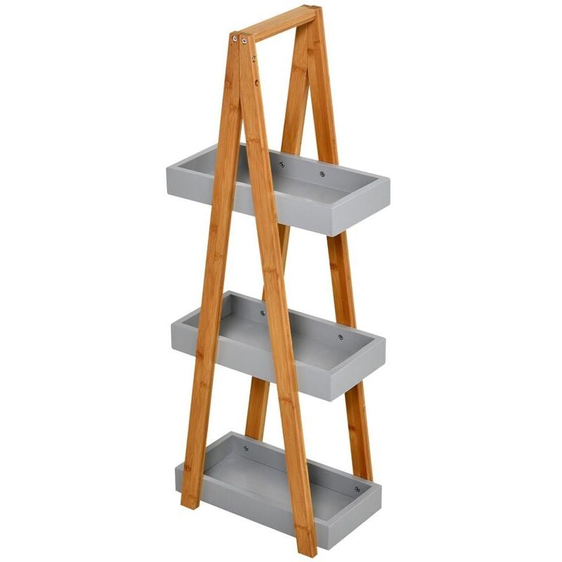 foto del prodotto scaffale bagno in mdf e bambù con 3 mensole 30 x 18 x 81 cm grigio