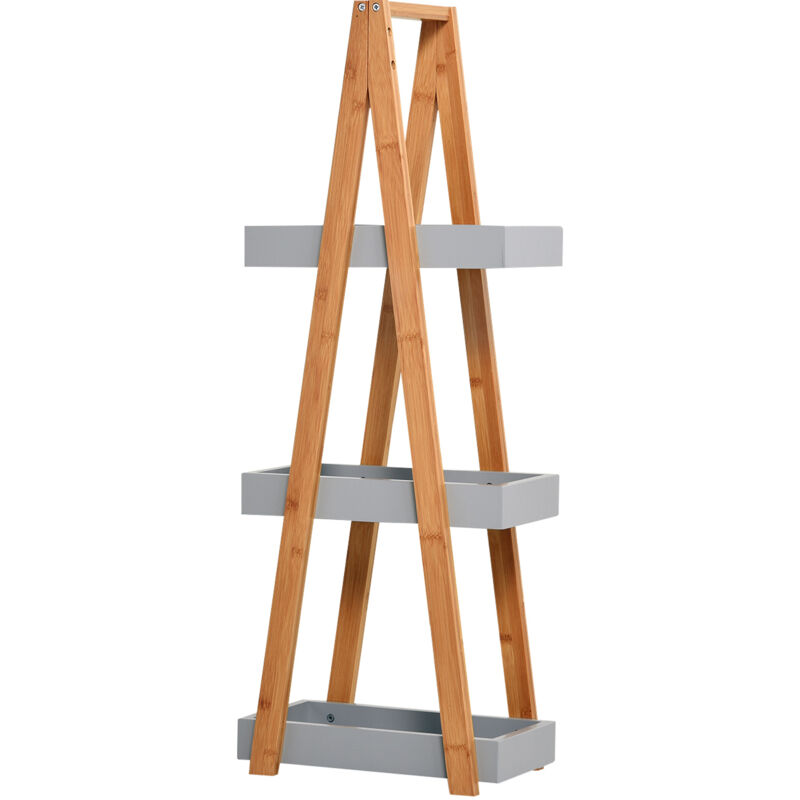 foto del prodotto scaffale bagno in mdf e bamb kleankin con 3 mensole, grigio, 30x18x81cm