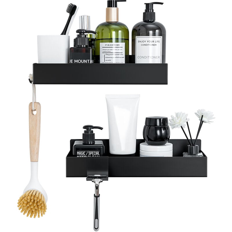 foto del prodotto scaffale bagno posa a parete con ferro antiruggine, ripostiglio doccia servitore scaffale porta shampoo e gel doccia 2 pz, nero auralum max