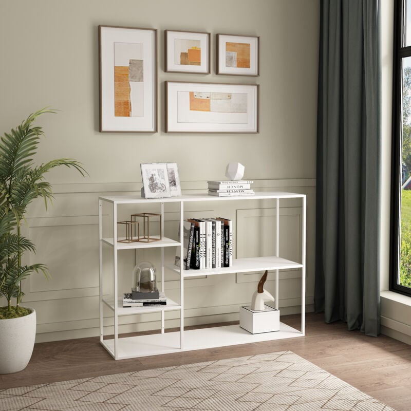 foto del prodotto scaffale basso da terra isojoki libreria in acciaio 120 x 35 x 88 cm bianco opaco en.casa 