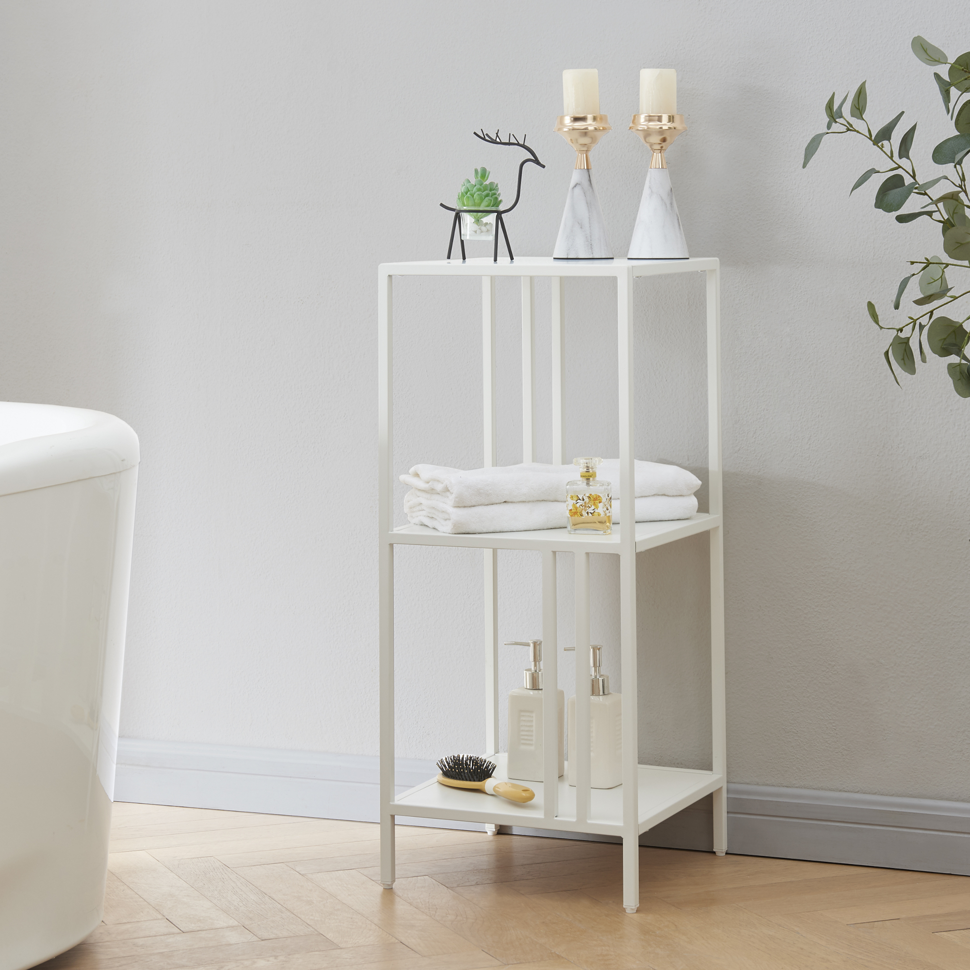 foto del prodotto scaffale basso kumlinge in acciaio a 3 ripiani quadrati 80 x 35 x 35 cm bianco en.casa 