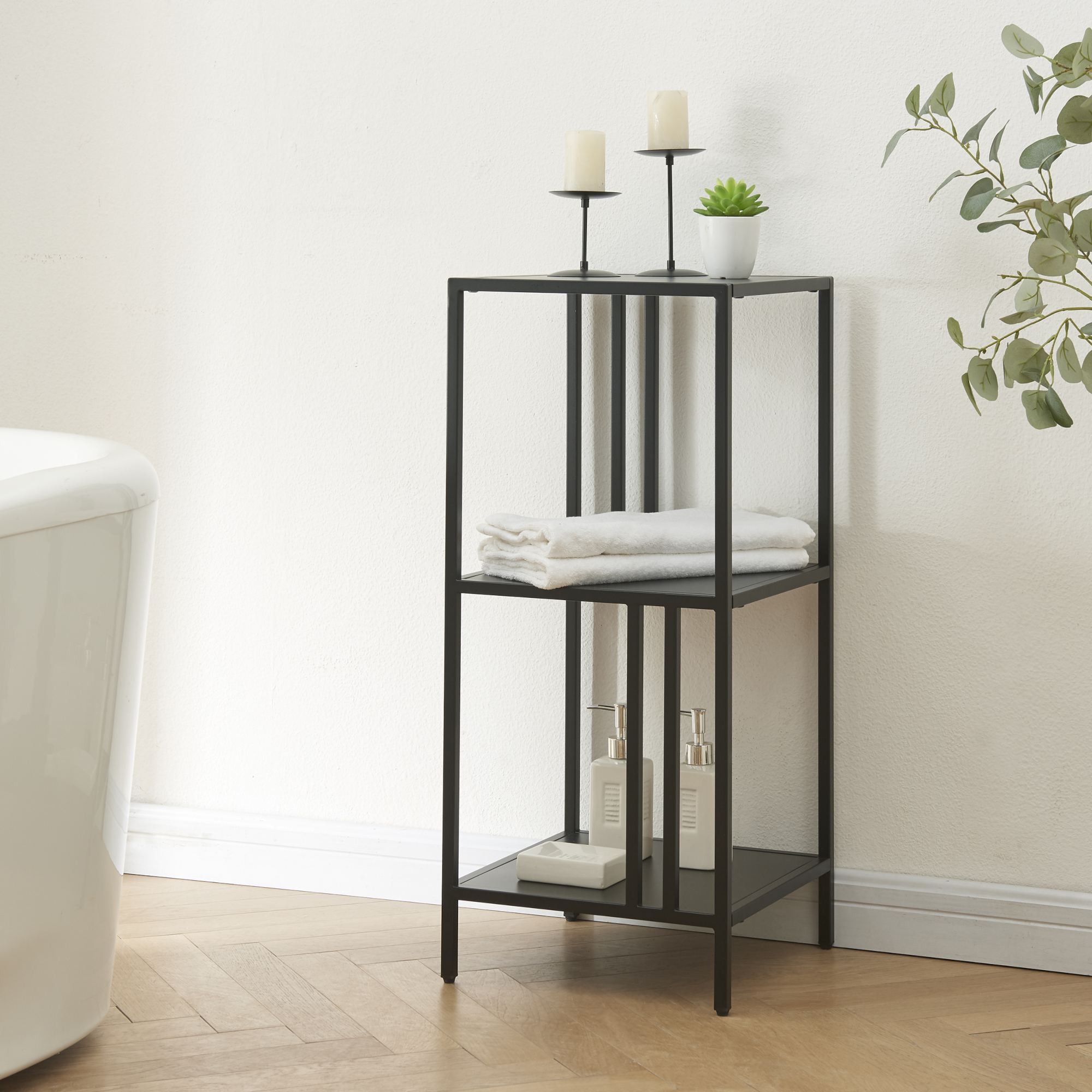 foto del prodotto scaffale basso kumlinge in acciaio a 3 ripiani quadrati 80 x 35 x 35 cm nero en.casa