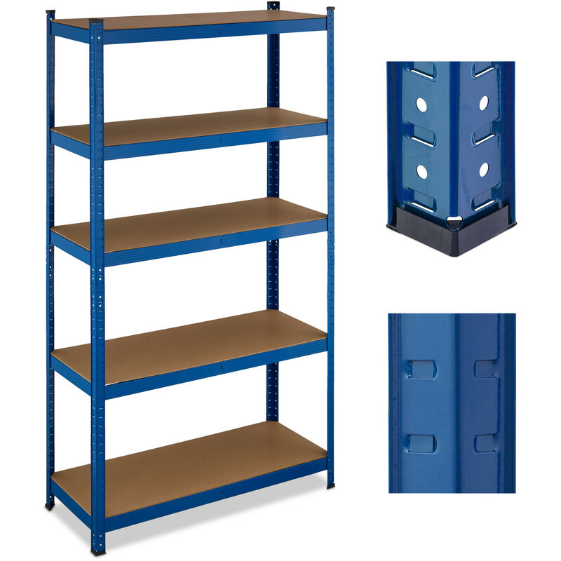 foto del prodotto scaffale carichi pesanti in acciaio, hlp 180x100x40 cm, 5 ripiani alta portata 500 kg, garage e cantina, blu relaxdays