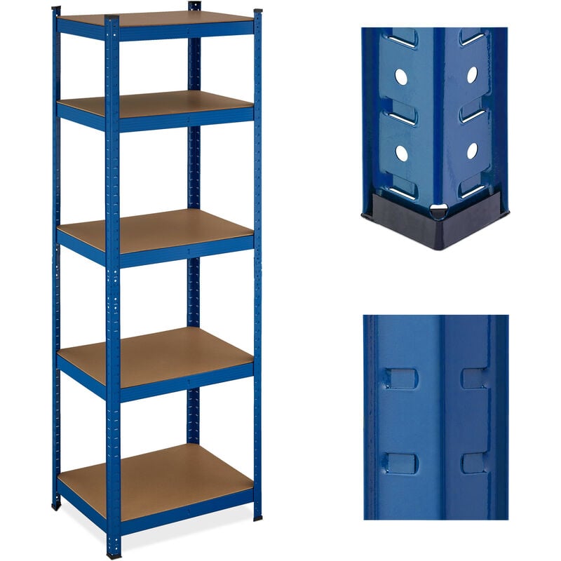 foto del prodotto scaffale carichi pesanti in acciaio, hlp 180x60x45 cm, 5 ripiani ad alta portata 500 kg, garage e cantina, blu relaxdays