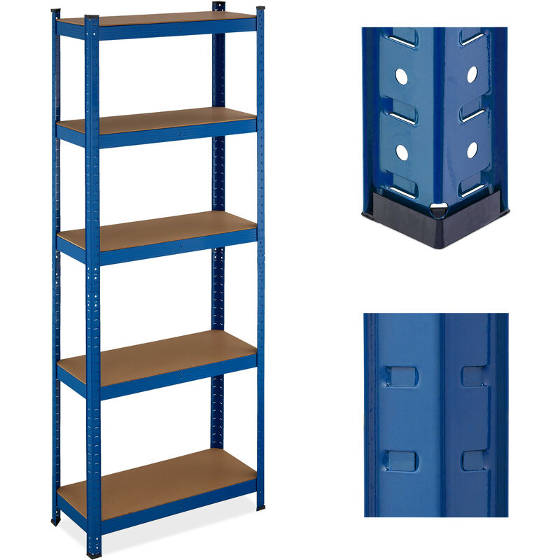 foto del prodotto scaffale carichi pesanti in acciaio, hlp 180x70x30 cm, 5 ripiani ad alta portata 500 kg, garage e cantina, blu relaxdays