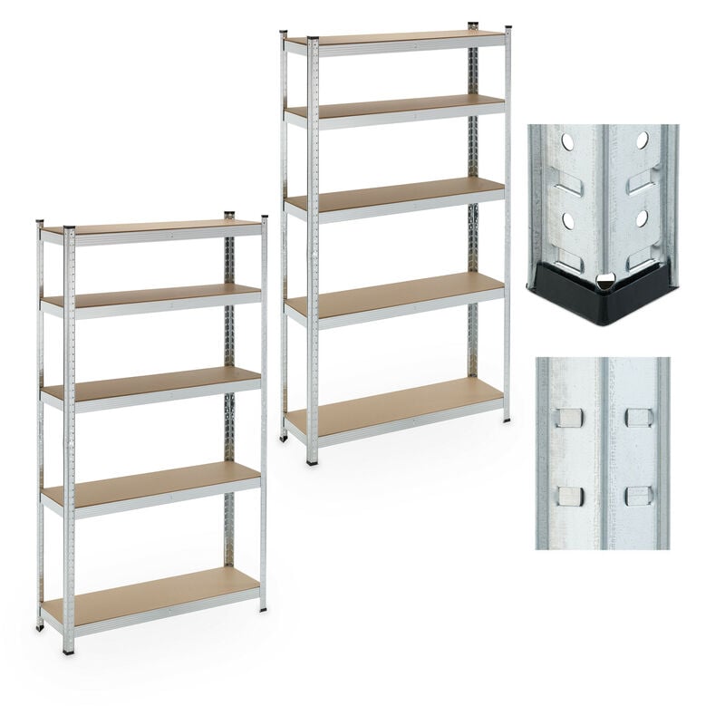 foto del prodotto scaffale carichi pesanti , set da 2, 180x100x30 cm, 5 ripiani alta portata 500 kg, garage, acciaio, argentato - relaxdays