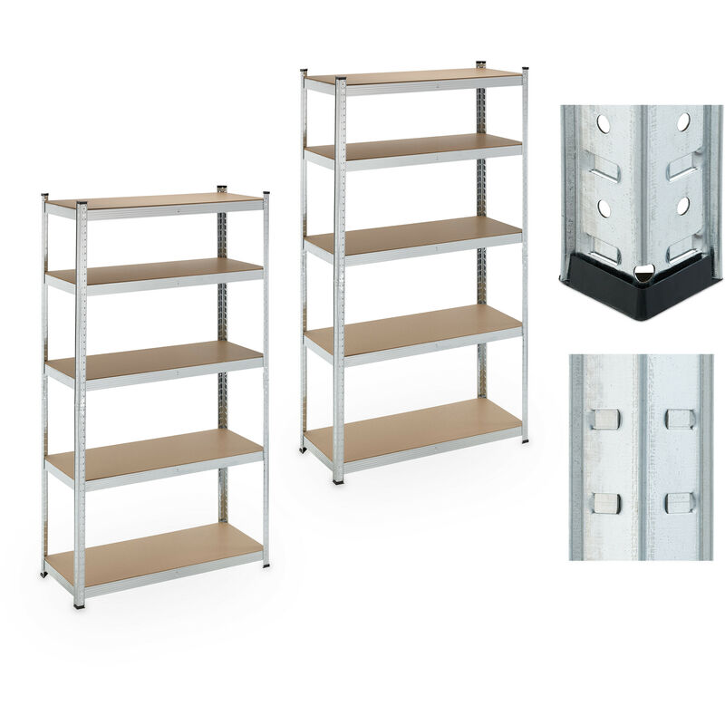foto del prodotto scaffale carichi pesanti , set da 2, 180x100x40 cm, 5 ripiani alta portata 500 kg, garage, acciaio, argentato relaxdays