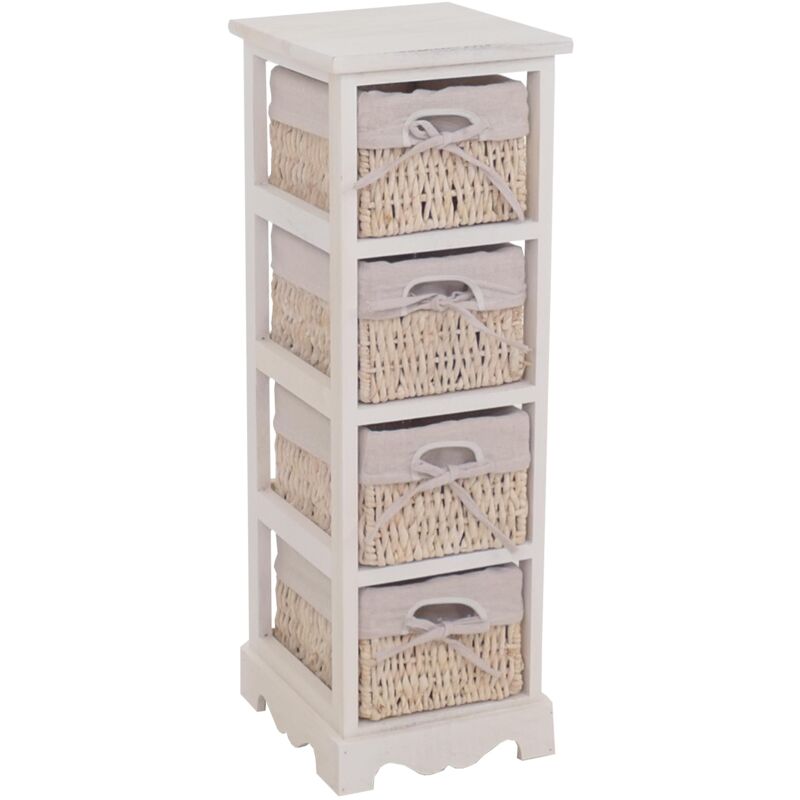 foto del prodotto scaffale cassettiera con 4 ceste shabby vintage legno di paulonia 28x25x74cm bianco