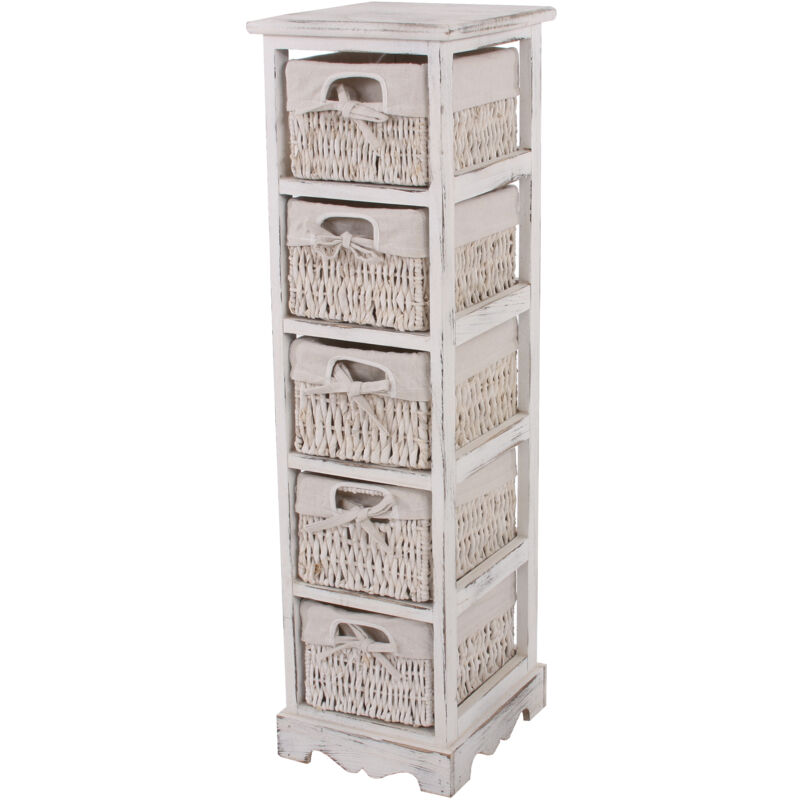 foto del prodotto scaffale cassettiera con 5 ceste shabby vintage legno di paulonia 28x25x90cm bianco