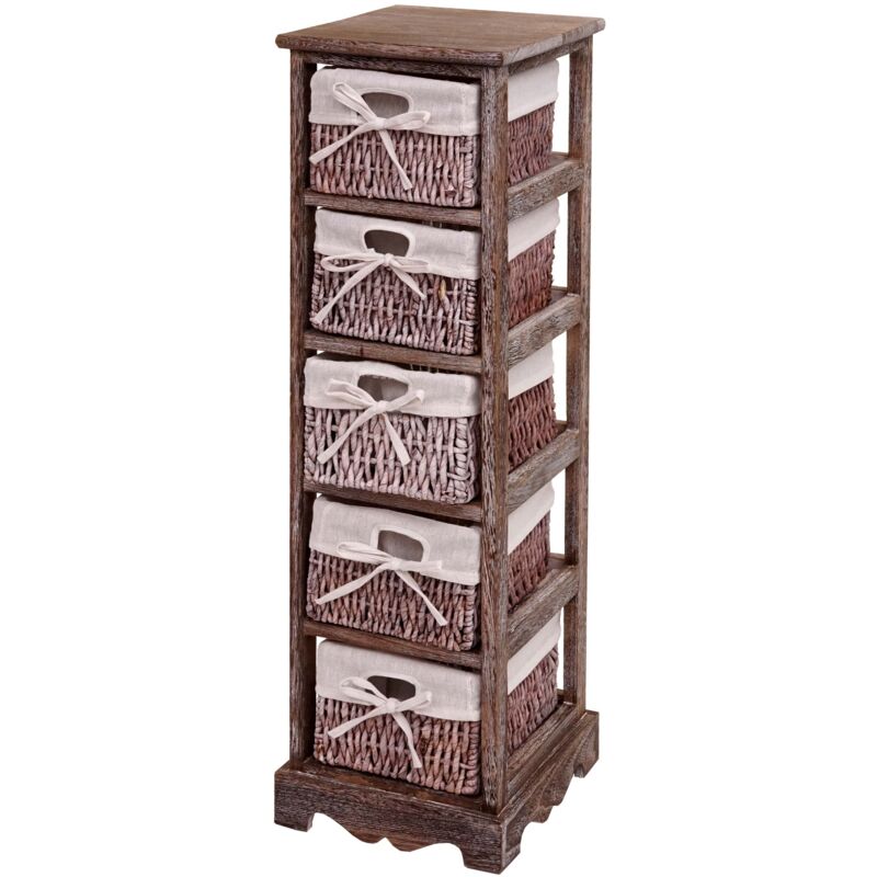 foto del prodotto scaffale cassettiera con 5 ceste shabby vintage legno di paulonia 28x25x90cm marrone