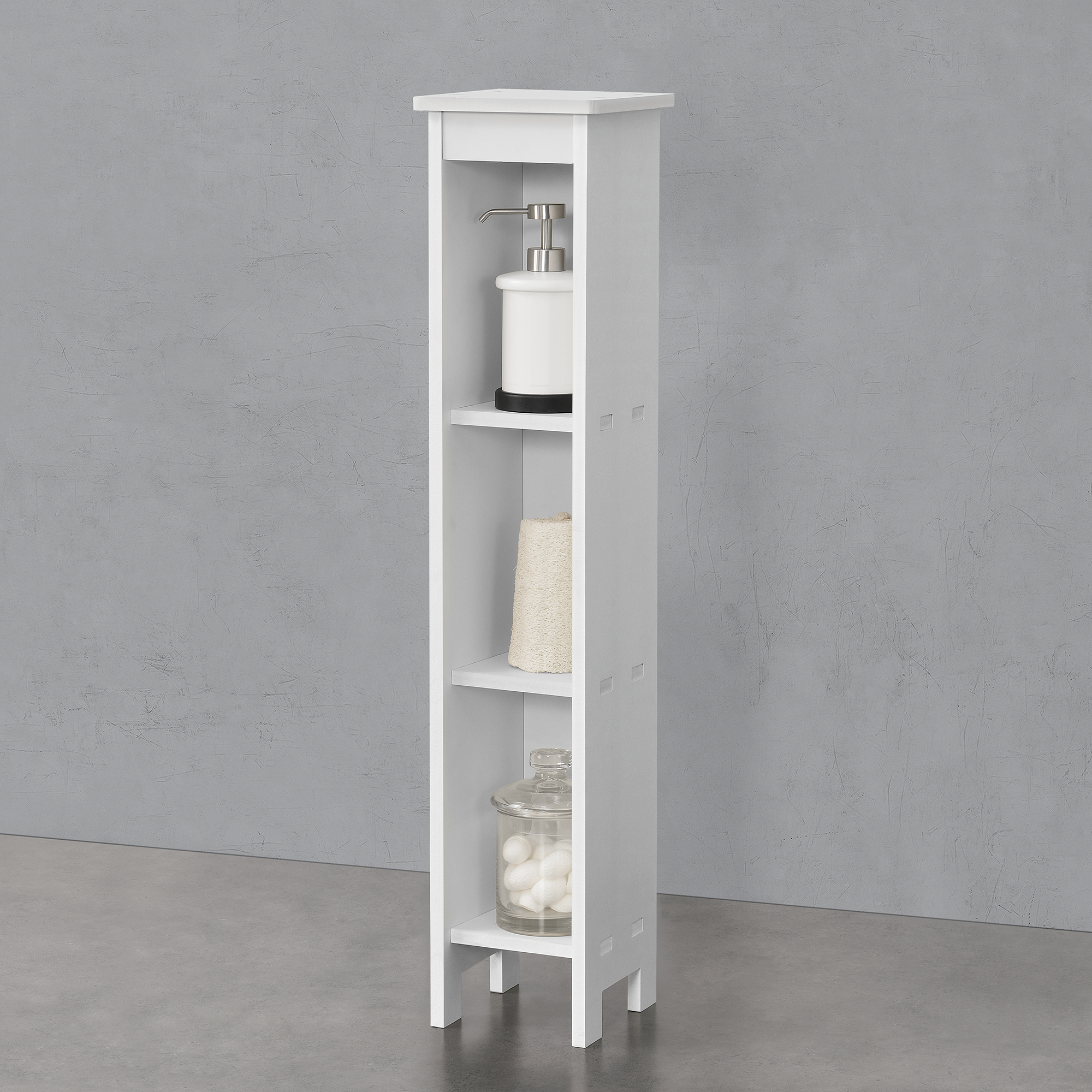 foto del prodotto scaffale con 3 scomparti 80 x 17 x 17 cm mobiletto basso da bagno portaoggetti per ingresso corridoio sala bianco
