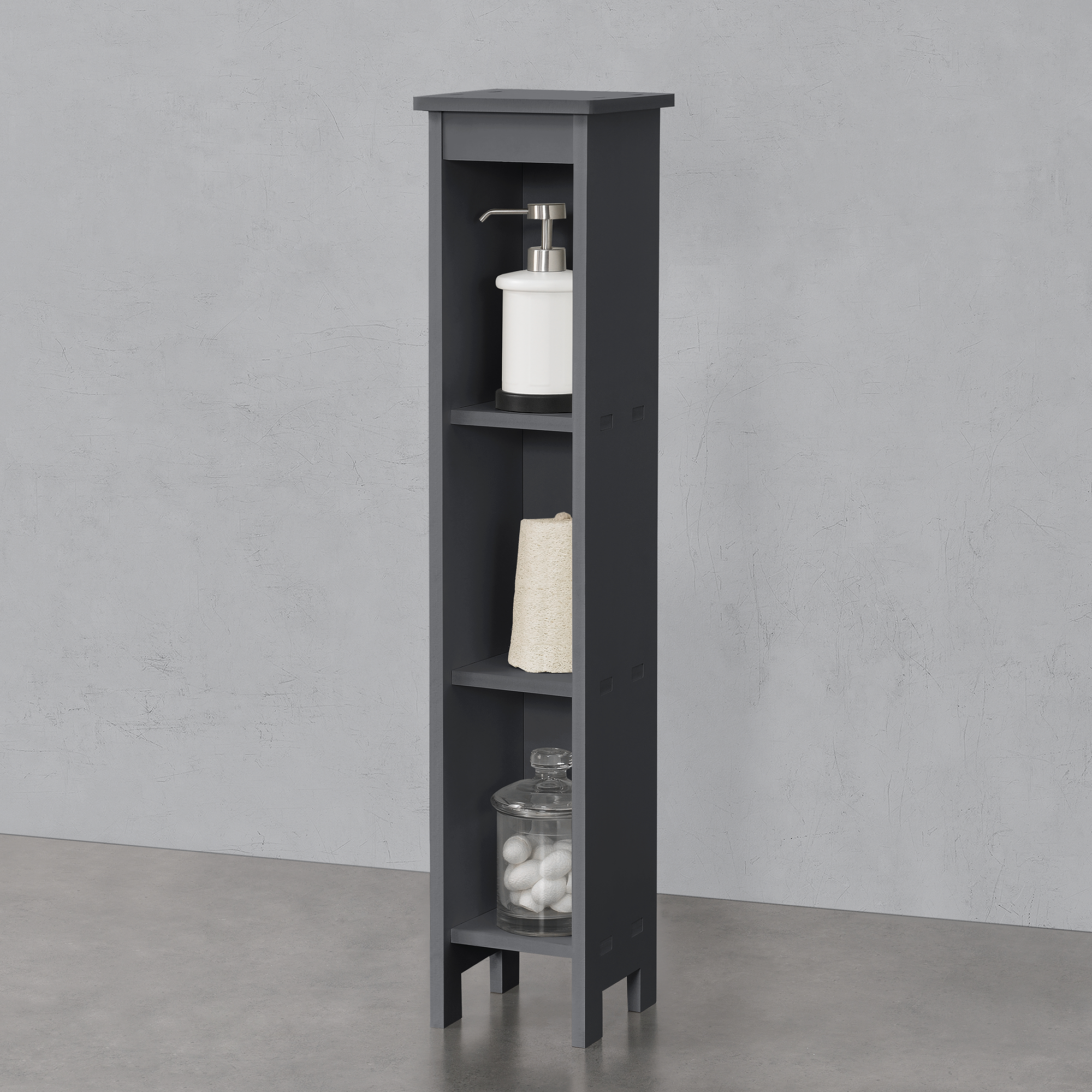 foto del prodotto scaffale con 3 scomparti 80 x 17 x 17 cm mobiletto basso da bagno portaoggetti per ingresso corridoio sala grigio