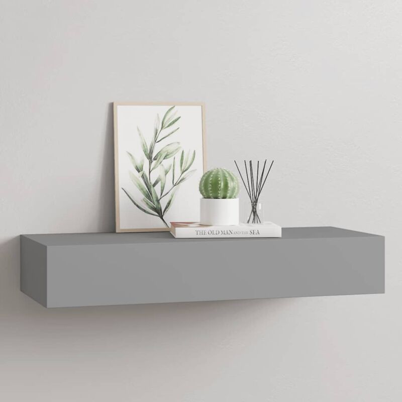foto del prodotto scaffale con cassetti da parete grigio 60x23,5x10 cm in mdf