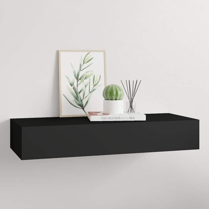 foto del prodotto scaffale con cassetti da parete nero 60x23,5x10 cm in mdf