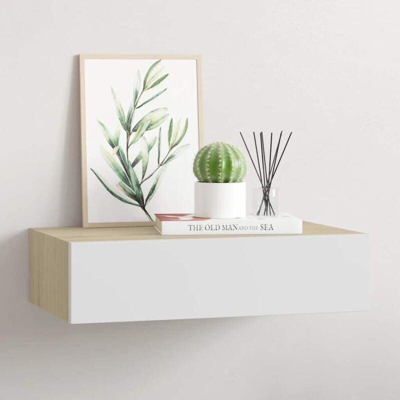 foto del prodotto scaffale con cassetti da parete rovere bianco 40x23,5x10cm mdf