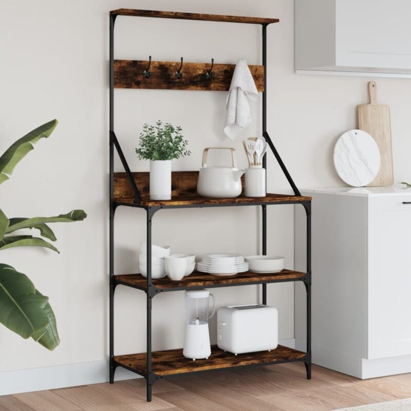 foto del prodotto scaffale cucina ganci 4 ripiani rovere fumo legno multistrato vidaxl