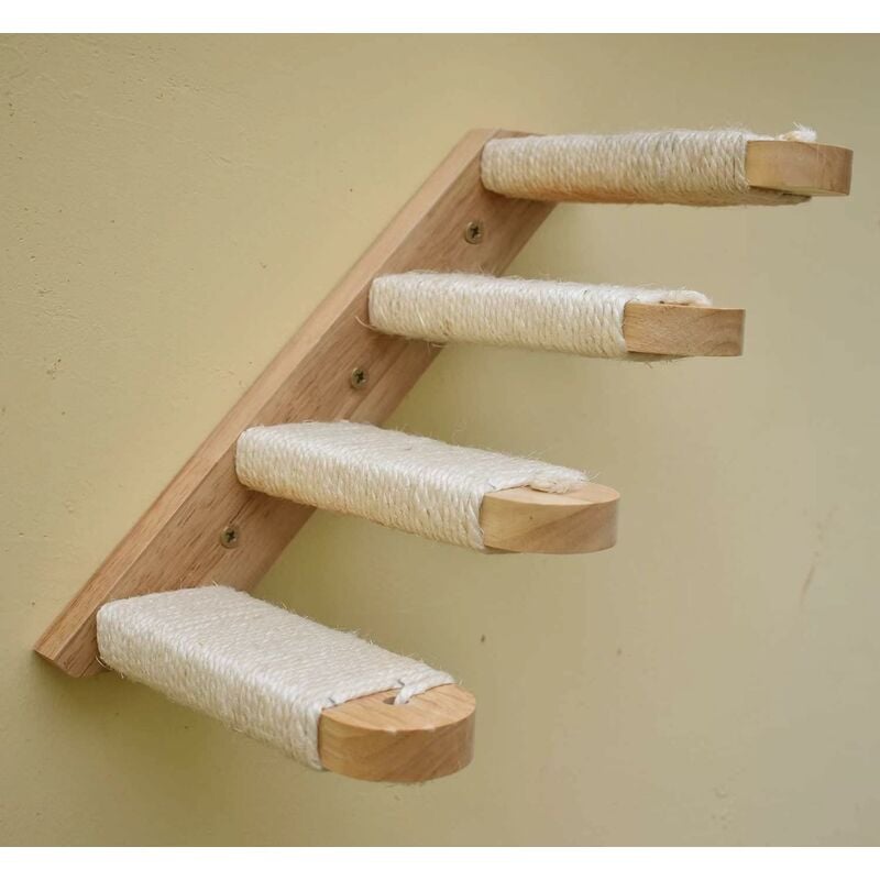 foto del prodotto scaffale da arrampicata per gatti a parete, tiragraffi a parete, scala a quattro gradini, robusta piattaforma in legno per gatti grande da sinistra