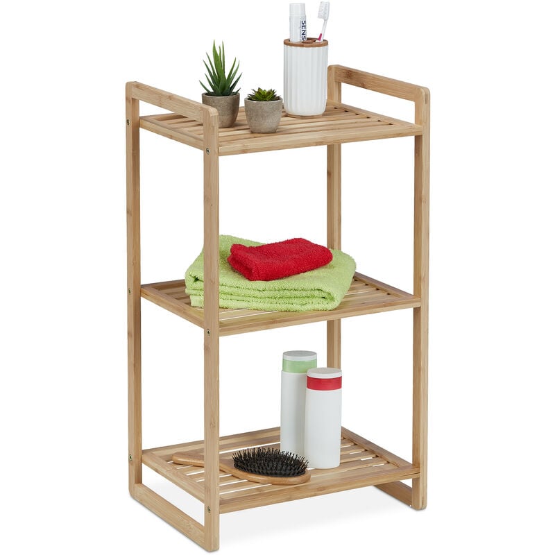 foto del prodotto scaffale da bagno a 3 ripiani in bamb , per cucina e soggiorno, hlp 70x40x30 cm, autoportante, colore naturale relaxdays