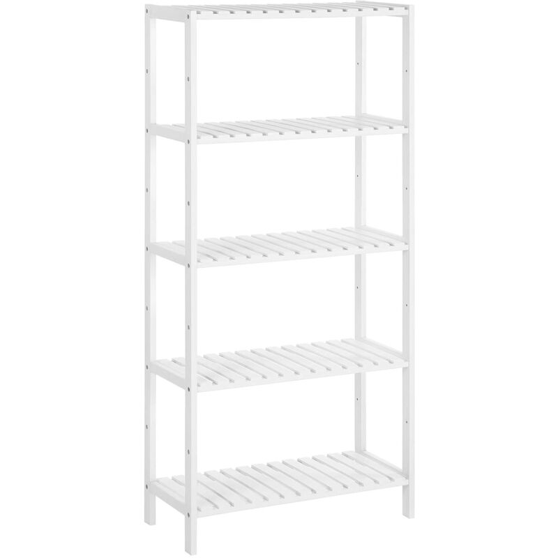 foto del prodotto scaffale da bagno e da cucina in bamb , con 5 ripiani regolabili in 9 altezze, scaffalatura portaoggetti per soggiorno, corridoio, 60 x 26 x 130 cm,